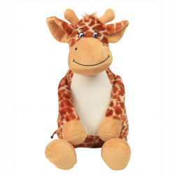 Photo de la peluche range-pyjama girafe jaune et marron.