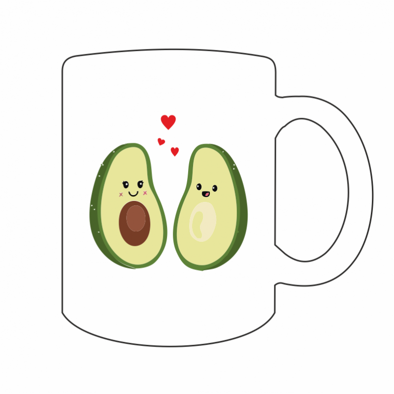 Dessin du mug blanc personnalisé avec un couple d'avocats dessus.