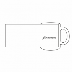 Mug blanc avec inscription "Emmerdeuse" et rectangle montrant où la personnalisation peut être ajoutée.