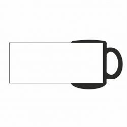 Dessin d'un mug magique noir montrant la zone tout autour du mug pouvant être personnalisée.