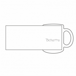 Mug blanc avec inscription "Bichette" et rectangle montrant où la personnalisation peut être ajoutée.