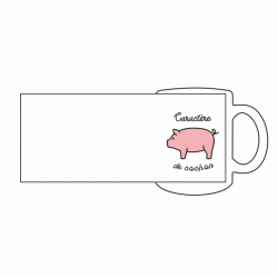 Mug blanc avec inscription "Caractère de cochon" et rectangle montrant où la personnalisation peut être ajoutée.