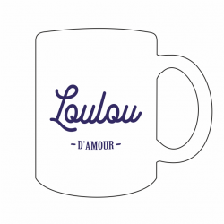 Dessin du mug blanc personnalisé avec l'inscription "Loulou d'Amour".