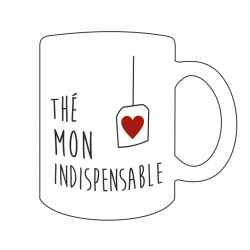 Dessin du mug blanc personnalisé avec l'inscription "Thé mon indispensable".
