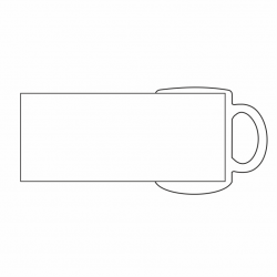 Dessin d'un mug blanc montrant la zone tout autour du mug pouvant être personnalisée.