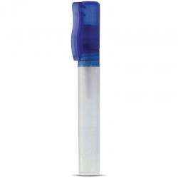 Vaporisateur antibactérien transparent avec un capuchon bleu.